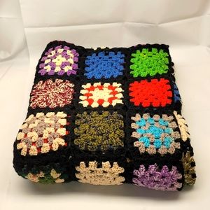vintage Granny Square black multicolor afghan croc
